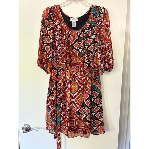 Sweet Storm Women / Junior Orange Boho Tie Waist Dress, Medium - Picture 2 of 8